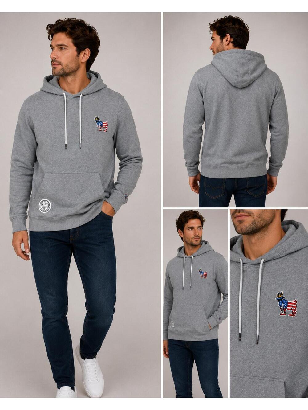 GOAT Gray Hoodie with American Flag Dog Patch